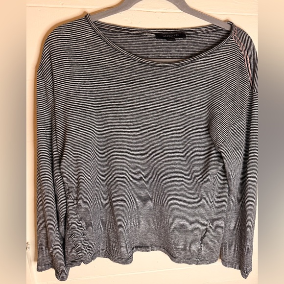 All Saints Tops - All Saints Monochrome Striped Knit Long-sleeved Tee